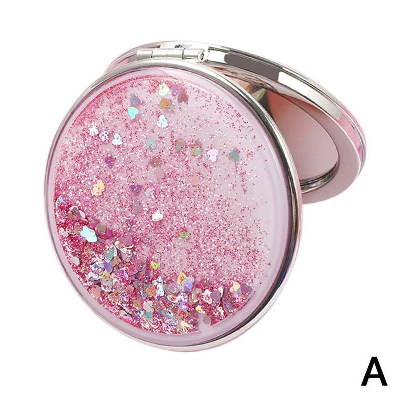 Creative quicksand mini mirror, cute and girly cartoon double-sided portable makeup mirror, a small gift.